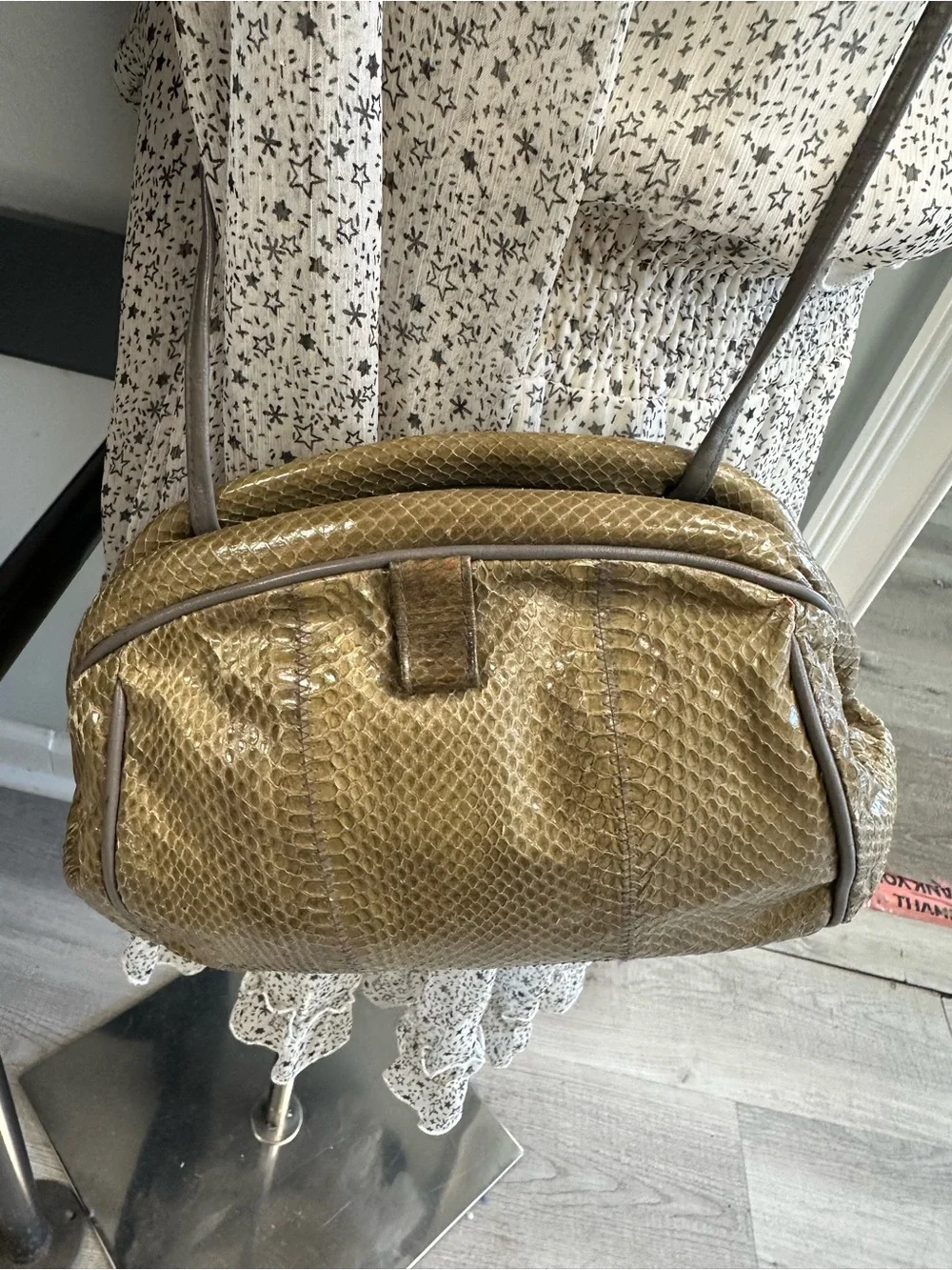 Palizzio Genuine Snakeskin Crossbody Bag Vintage Taupe Olive
